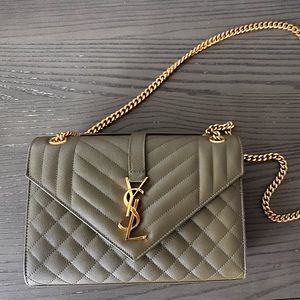 Army Green YSL Envelope bag with crossbody strap